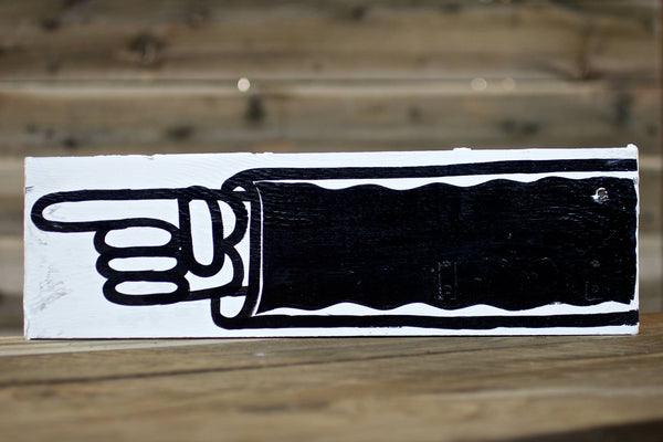 Hand Pointing Left (white hand, black sleeve) — Hand Painted Sign