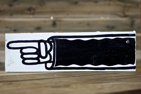 Hand Pointing Left (white hand, black sleeve) — Hand Painted Sign