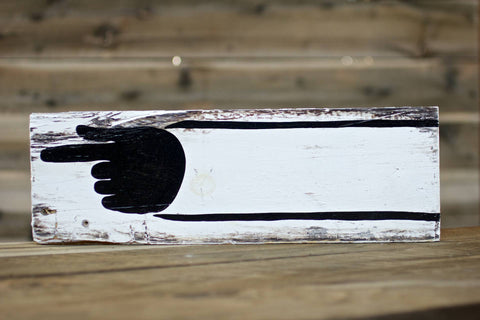 Hand Pointing Left (black hand, white sleeve) — Hand Painted Sign