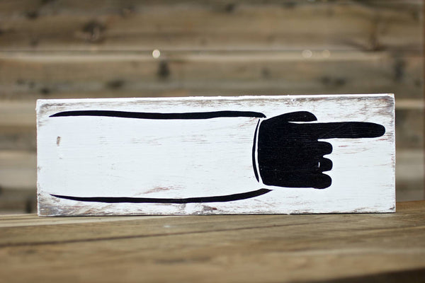Hand Pointing Right (black hand, white sleeve) — Hand Painted Sign