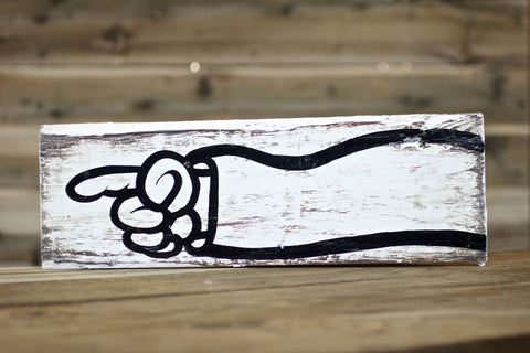 Wavy Hand Pointing Left (white hand, white sleeve) — Hand Painted Sign