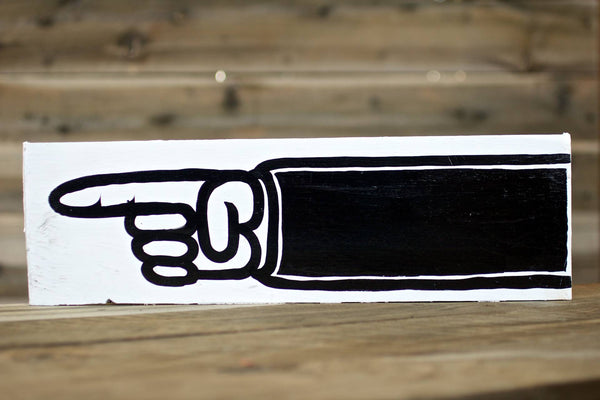 Hand Pointing Left (white hand, black sleeve) — Hand Painted Sign