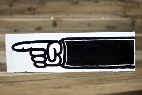Hand Pointing Left (white hand, black sleeve) — Hand Painted Sign